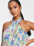 Фото #5 товара ASOS DESIGN Petite plisse halter mini dress in bright floral print