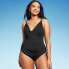 Фото #2 товара Women's V-Neck Shirred Medium Coverage One Piece Swimsuit - Kona Sol Black XS