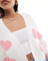 Фото #3 товара Miss Selfridge textured heart cardigan in cream with pink hearts