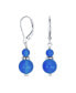 ფოტო #1 პროდუქტის Gemstone Natural Blue Agate Boho Bali Milgrain Edged Beaded Rondel Separator Double Ball Round Drop Dangle Earrings Sterling Silver Lever back