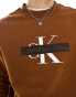 Фото #6 товара Calvin Klein Jeans monogram logo stencil crew neck sweatshirt in brown