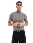 ASOS DESIGN muscle fit rib t-shirt with mock neck in grey