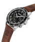 Men's Quartz Dark Brown Genuine Leather Strap Watch, 44mm