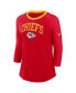 ფოტო #3 პროდუქტის Women's Red Kansas City Chiefs Raglan 3/4 Sleeve T-Shirt