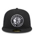 Фото #2 товара Men's Black Brooklyn Nets Piped & Flocked 59Fifty Fitted Hat