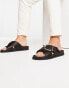 ASOS DESIGN Wide Fit Flash buckle cross vamp flat sandals in black - BLACK