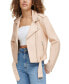 Women's Faux-Leather Belted Hem Moto Jacket