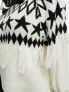 Threadbare Ski high neck printed jumper with fringing in monochrome