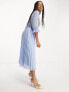 ASOS DESIGN lace insert pleated midi dress with embroidery in pale blue