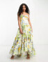 Фото #1 товара ASOS DESIGN twist front tiered babydoll voile maxi dress with frills and hi low hem in floral print