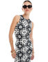 Фото #1 товара ONLY racer neck tile print maxi dress in black and white