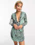 Фото #3 товара ASOS DESIGN drape embellished mini dress with floral artwork in teal