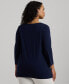 Фото #2 товара Women's Plus Size Split-Neck Three-Quarter Sleeve Cotton Tunic