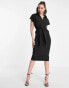 ASOS DESIGN Tall collared wrap front midi dress with knot in black