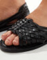 ASOS DESIGN Wide Fit Francis leather woven flat sandals in black