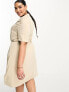 Фото #7 товара Pieces Curve tie waist midi shirt dress in cream