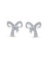 Delicate Dainty Ribbon Birthday Present Pave CZ Small Bow Stud Earrings For Women Teens .925 Sterling Silver