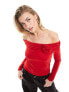 Фото #1 товара NA-KD off shoulder flower corsage top in red