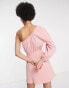 Фото #4 товара ASOS DESIGN Tall one shoulder belted beach mini dress in pink super crinkle