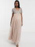 Maya Maternity Bridesmaid short sleeve maxi tulle dress with tonal delicate sequins in muted blush