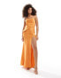 ASOS DESIGN satin textured overlay maxi dress with open back detail in orange Оранжевый, 42 - фото #1