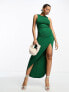 ASOS DESIGN high neck bodycon midi dress with split in forest green