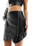 Simmi wrap front leather look mini skirt in black