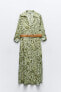 Фото #7 товара Платье-рубашка миди с принтом и ремнем ZARA