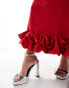 Sister Jane bow embossed puff sleeve ruffle hem midaxi dress in red