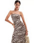 ASOS DESIGN trapeze bandeau midi dress in brown zebra print