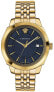 Versace Icon Classic Herrenuhr Gold Stahlarmband Gehäuse Blaues Zifferblatt 42mm VEV900619