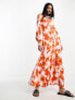 Selected Femme maxi shirt dress in bold orange floral