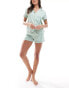 Chelsea Peers bridal satin short sleeve revere and short set in sage green