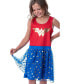 Girls Wonder Woman Logo and Stars Tank Nightgown Pajama