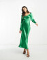 Urban Threads cowl neck satin midi dress in green