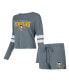 Women's Gray Distressed Pittsburgh Penguins Meadow Long Sleeve T-shirt and Shorts Sleep Set