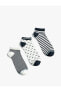 Çizgili 3'lü Patik Çorap Seti Renk Bloklu Pamuklu