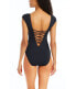 Фото #2 товара Bleu Rod Beattie Hole in One Cap Sleeve Lattice Mio One Piece Swimsuit Black 14