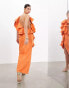 Фото #2 товара ASOS EDITION premium raw edge one shoulder ruffle maxi dress in orange