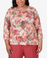 ფოტო #1 პროდუქტის Plus Size Sedona Sky Watercolor Knotted Neck Floral Top