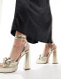 Фото #4 товара ASOS DESIGN Nikita knotted platform block heeled sandals in gold