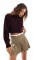 Monki cropped high neck jumper in burgundy