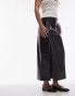 Topshop Petite vinyl double split midi skirt in black