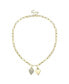 ფოტო #1 პროდუქტის Sterling Silver 14k Gold Plated with Cubic Zirconia Double Heart Cable Chain Necklace