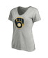 Фото #3 товара Women's Heathered Gray Milwaukee Brewers Core Official Logo V-Neck T-shirt