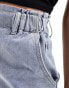 In The Style exclusive elasticated waist denim paperbag short in light wash blue