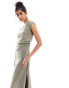 & Other Stories jersey midaxi dress with drape detail and asymmetric twist shoulder detail in khaki