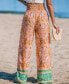 ფოტო #4 პროდუქტის Women's Orange Floral Smocked Waist Straight Leg Pants