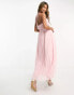 ASOS DESIGN pintuck bust strappy midi dress with lace insert and button front in pale pink