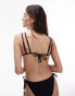 Фото #6 товара Topshop textured triangle bikini top with bead detail in black